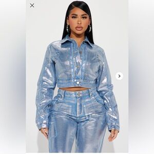 Metallic coated denim jacket